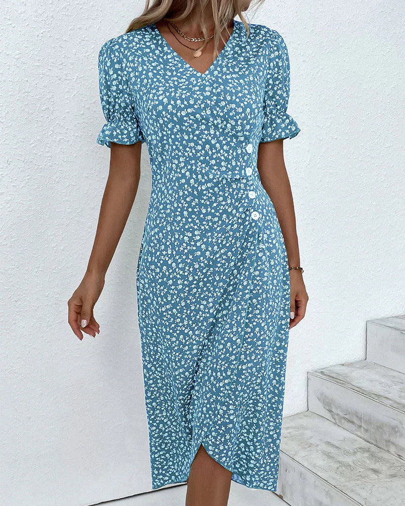 Leah | Ruffle Wrap Button Dress