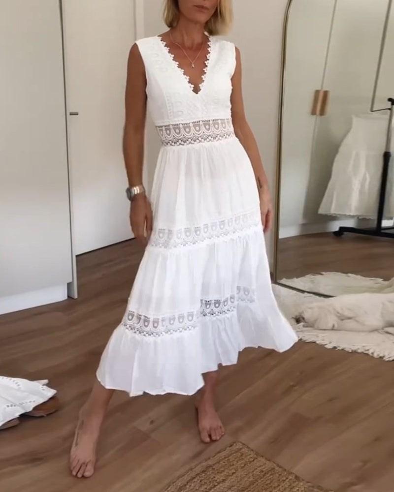 Stella | Romantic Lace Trim Midi Dress