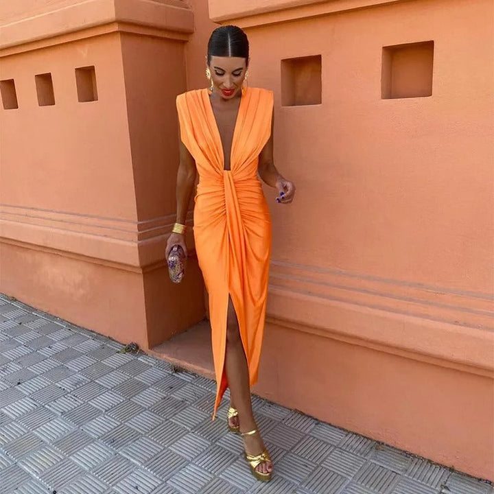 Monica | Chic Draped Evening Maxi Dress