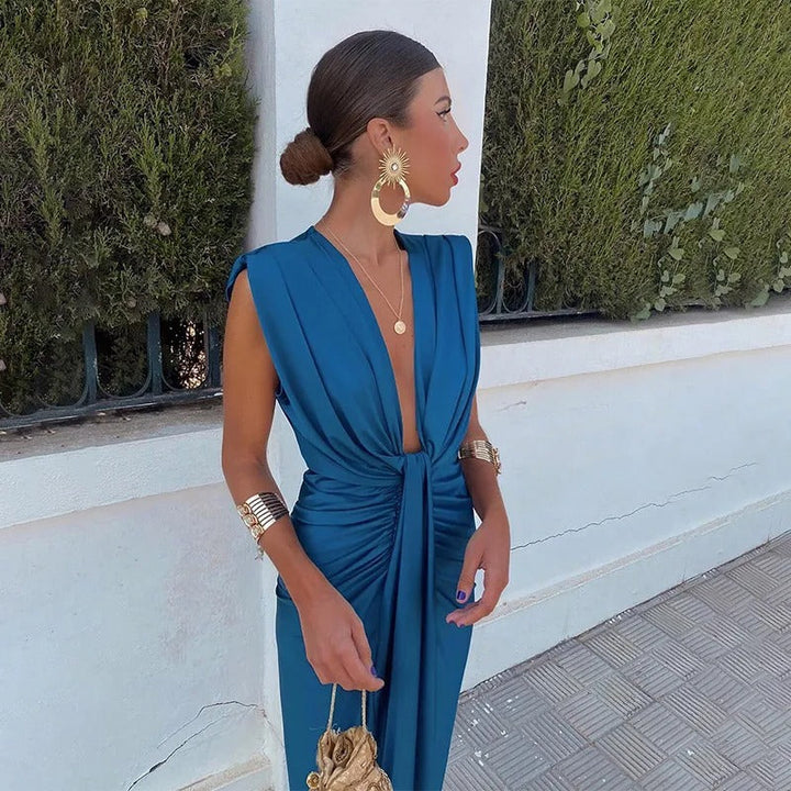 Monica | Chic Draped Evening Maxi Dress