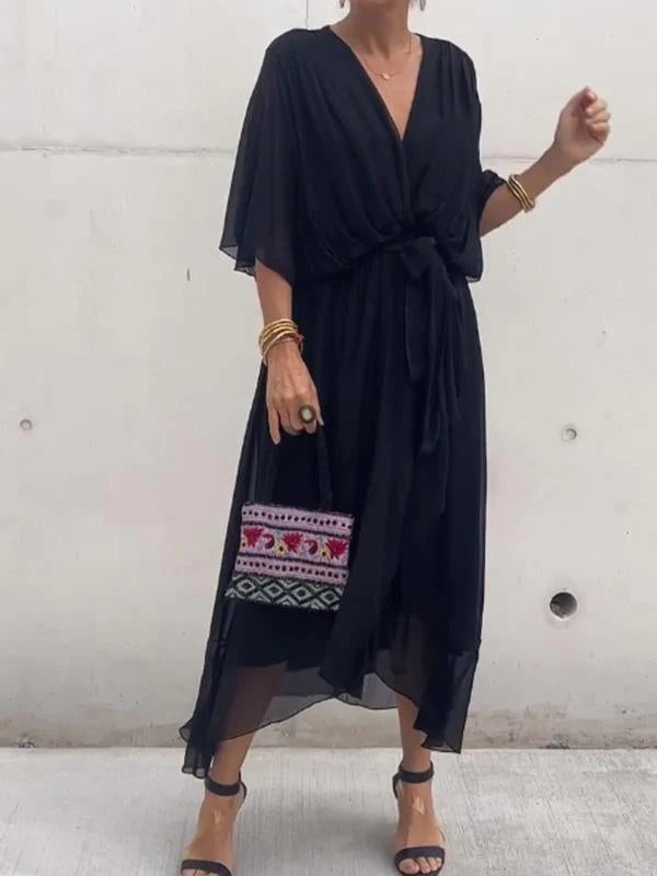 Jade | Stylish V-Neck Draped Midi Dress