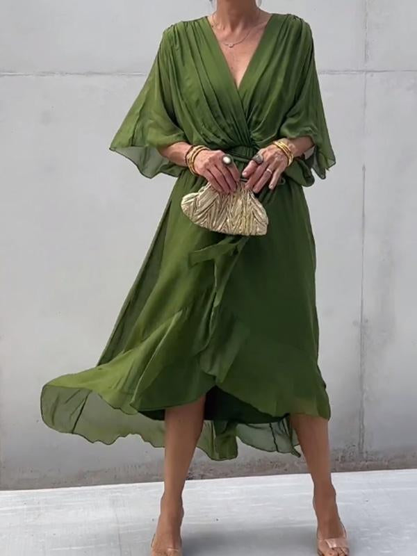 Jade | Stylish V-Neck Draped Midi Dress