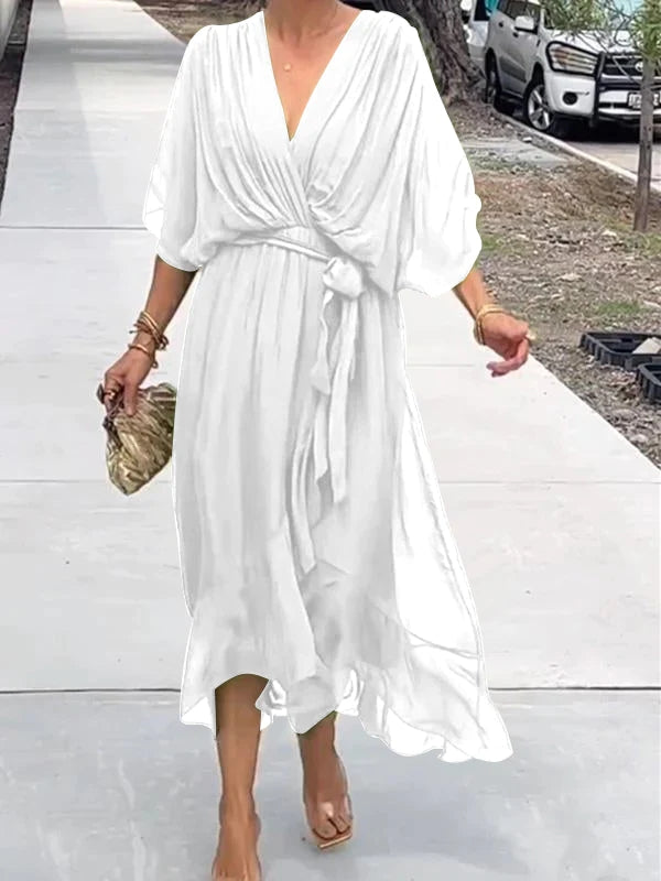 Jade | Stylish V-Neck Draped Midi Dress